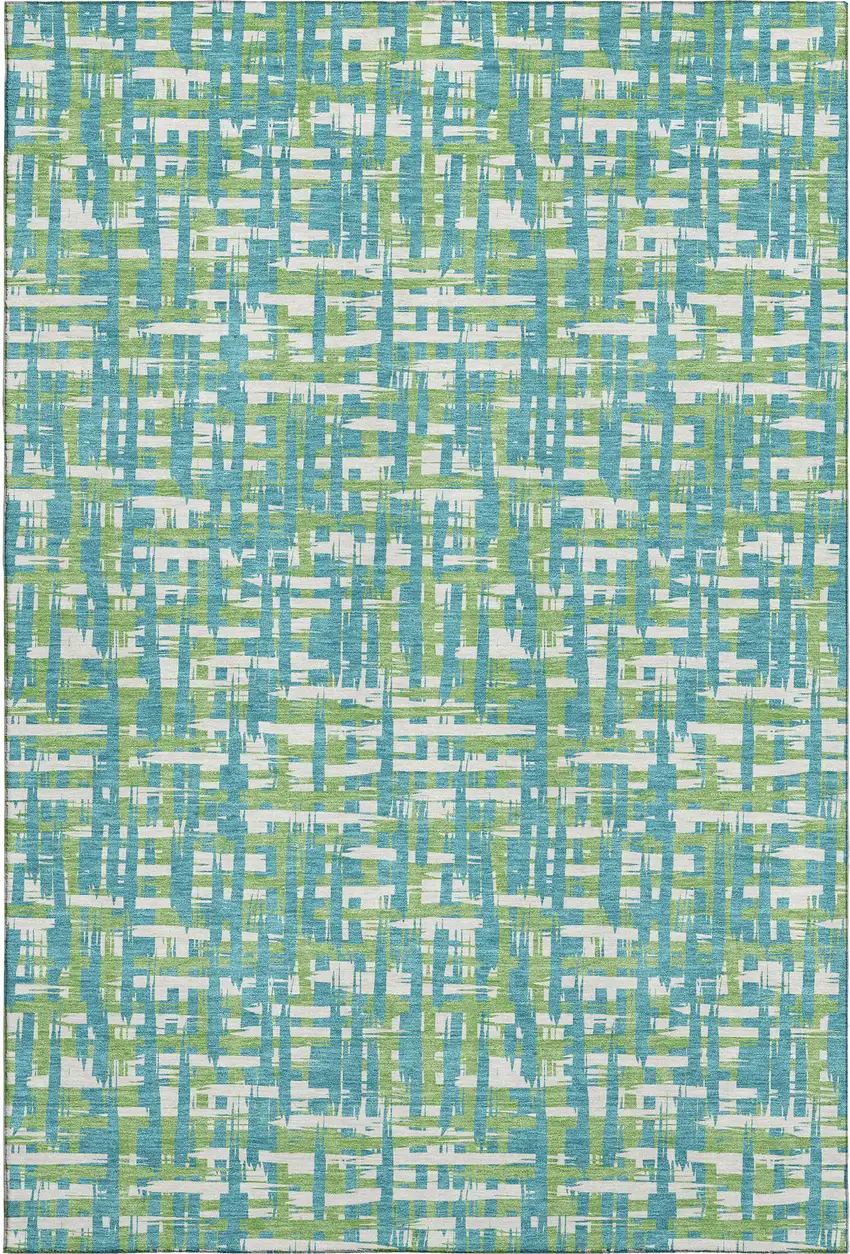 Turquoise Green And Ivory Abstract Geometric Washable Area Rug With UV Protection Photo 1