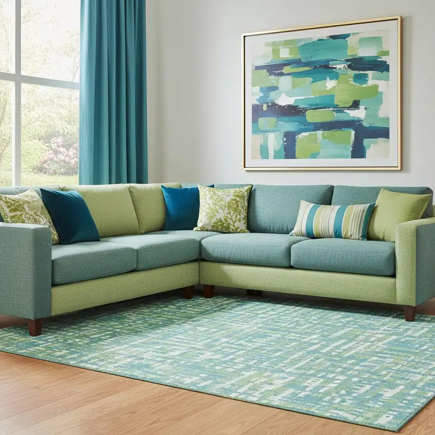 Turquoise Green And Ivory Abstract Geometric Washable Area Rug With UV Protection Photo 2