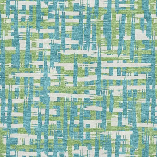 Turquoise Green And Ivory Abstract Geometric Washable Area Rug With UV Protection Photo 2