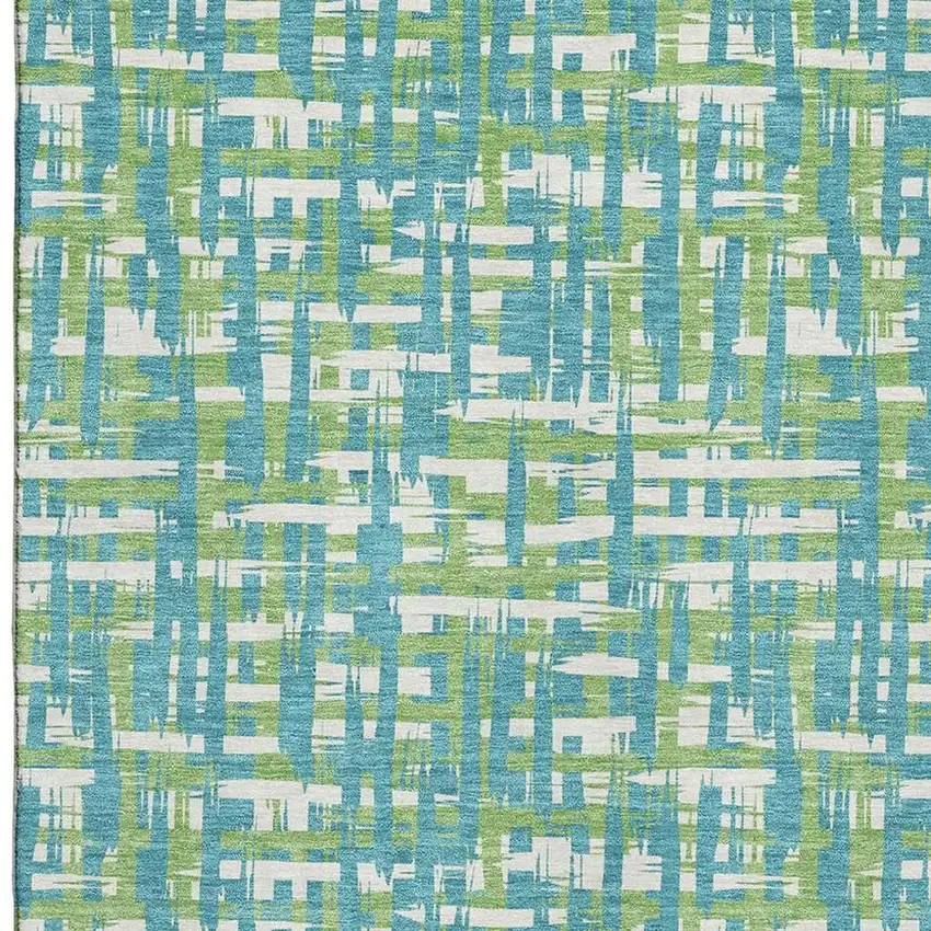 Turquoise Green And Ivory Abstract Geometric Washable Area Rug With UV Protection Photo 3