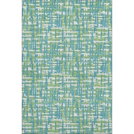 Turquoise Green And Ivory Abstract Geometric Washable Area Rug With UV Protection Photo 1