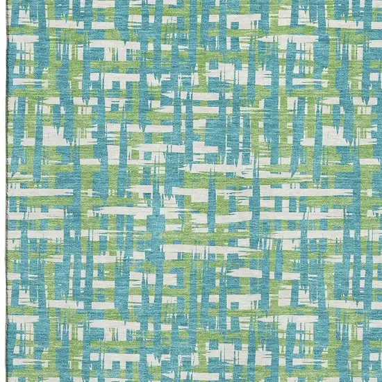 Turquoise Green And Ivory Abstract Geometric Washable Area Rug With UV Protection Photo 3