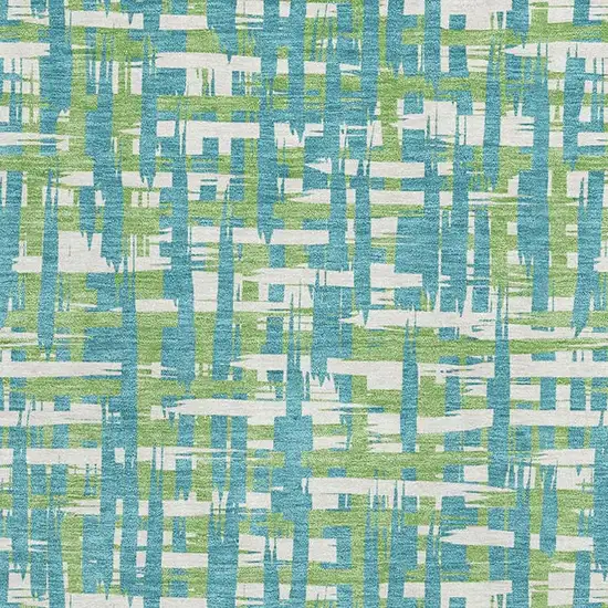 Turquoise Green And Ivory Abstract Geometric Washable Area Rug With UV Protection Photo 2