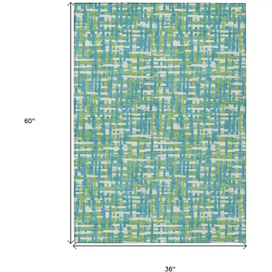 Turquoise Green And Ivory Abstract Washable Indoor Outdoor Area Rug Photo 8