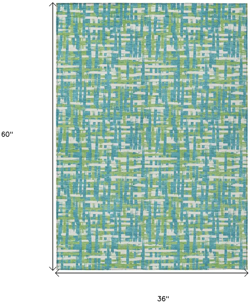 Turquoise Green And Ivory Abstract Washable Indoor Outdoor Area Rug Photo 8