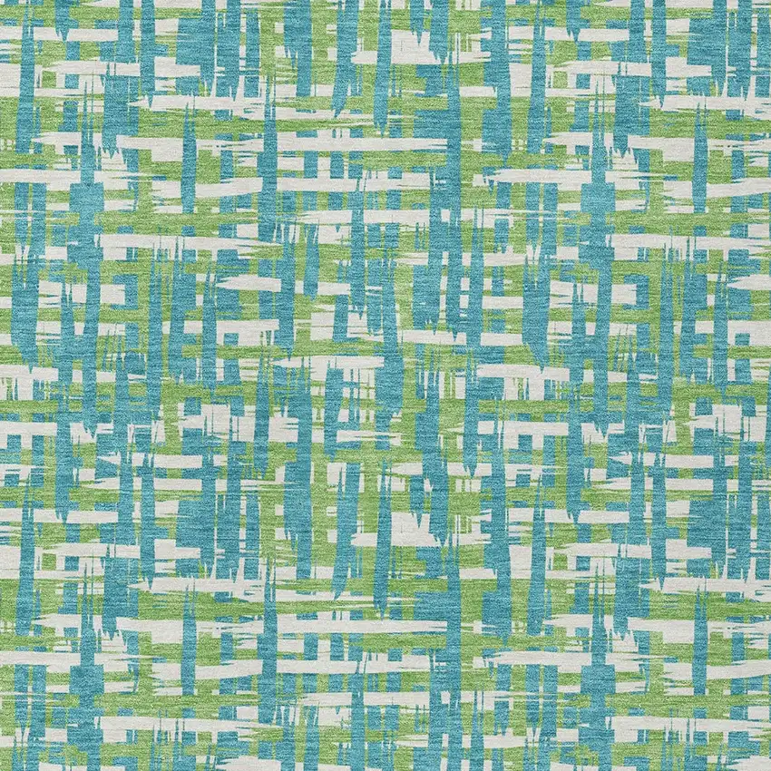 Turquoise Green And Ivory Abstract Washable Indoor Outdoor Area Rug Photo 6