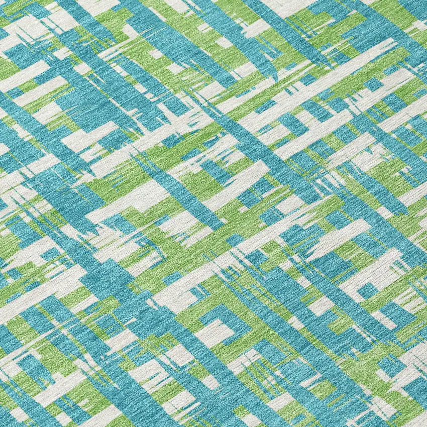 Turquoise Green And Ivory Abstract Washable Indoor Outdoor Area Rug Photo 5