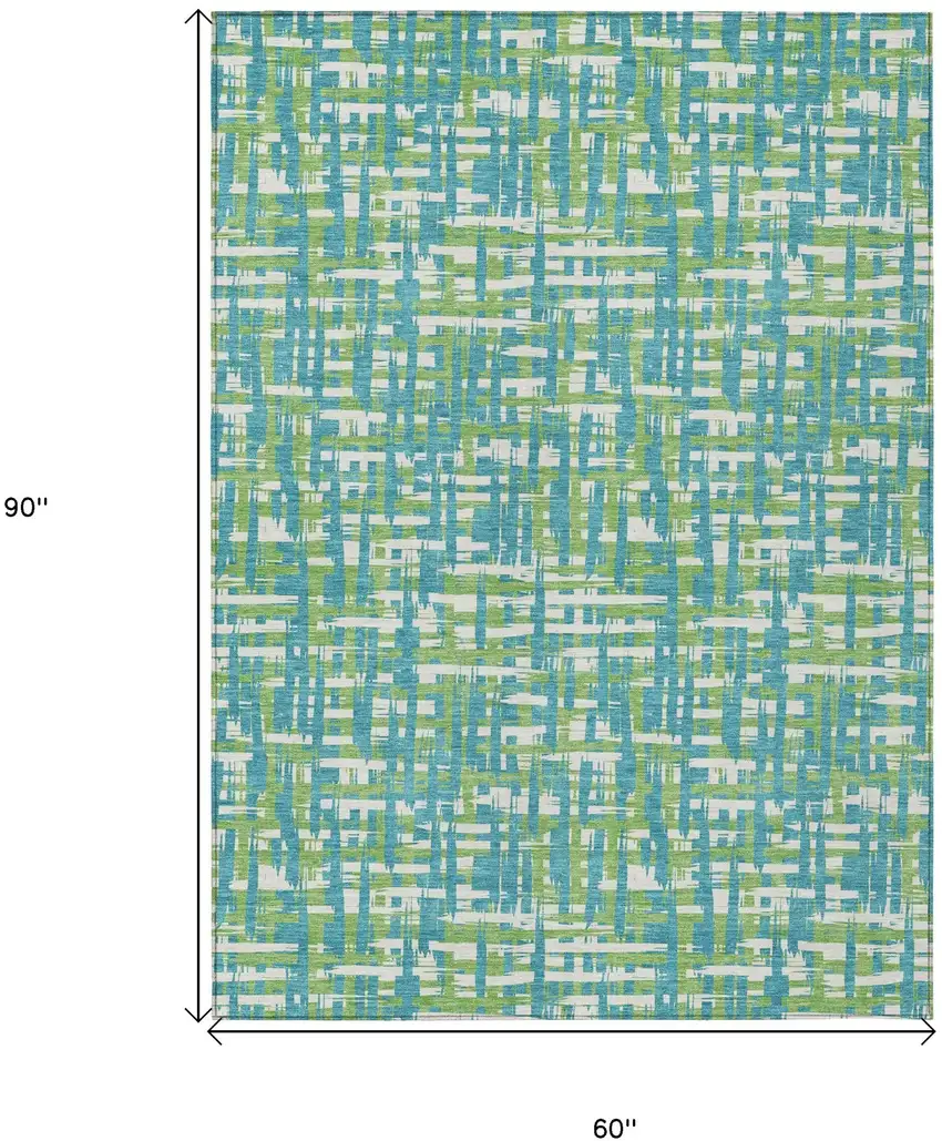 Turquoise Green And Ivory Abstract Washable Indoor Outdoor Area Rug Photo 7