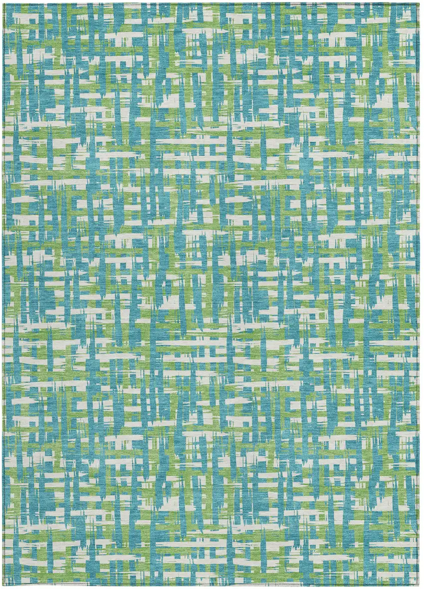 Turquoise Green And Ivory Abstract Washable Indoor Outdoor Area Rug Photo 6