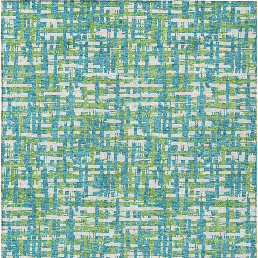 Turquoise Green And Ivory Abstract Washable Indoor Outdoor Area Rug Photo 7