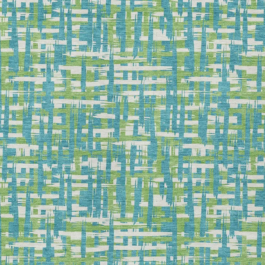 Turquoise Green And Ivory Abstract Washable Indoor Outdoor Area Rug Photo 6