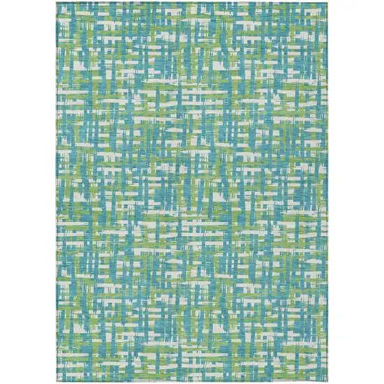 Turquoise Green And Ivory Abstract Washable Indoor Outdoor Area Rug Photo 2