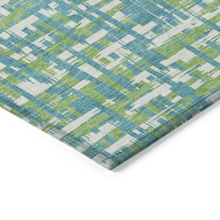 Turquoise Green And Ivory Abstract Washable Indoor Outdoor Area Rug Photo 3