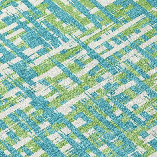 Turquoise Green And Ivory Abstract Washable Indoor Outdoor Area Rug Photo 5