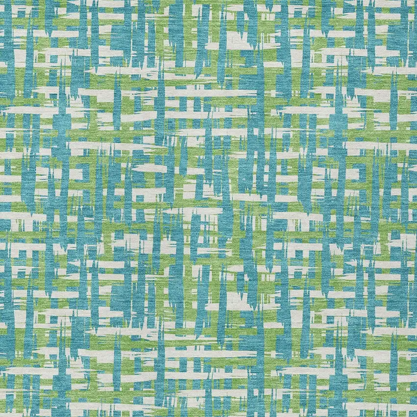 Turquoise Green And Ivory Abstract Washable Indoor Outdoor Area Rug Photo 6