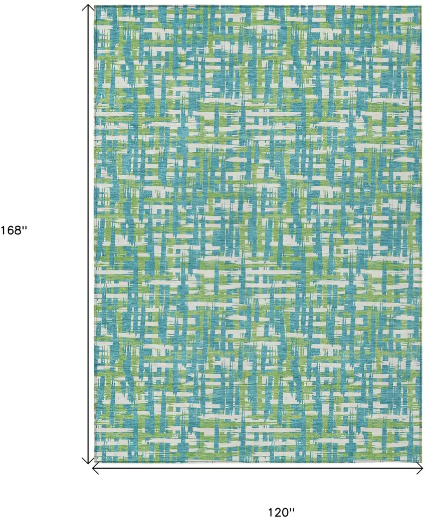 Turquoise Green And Ivory Abstract Washable Indoor Outdoor Area Rug Photo 8