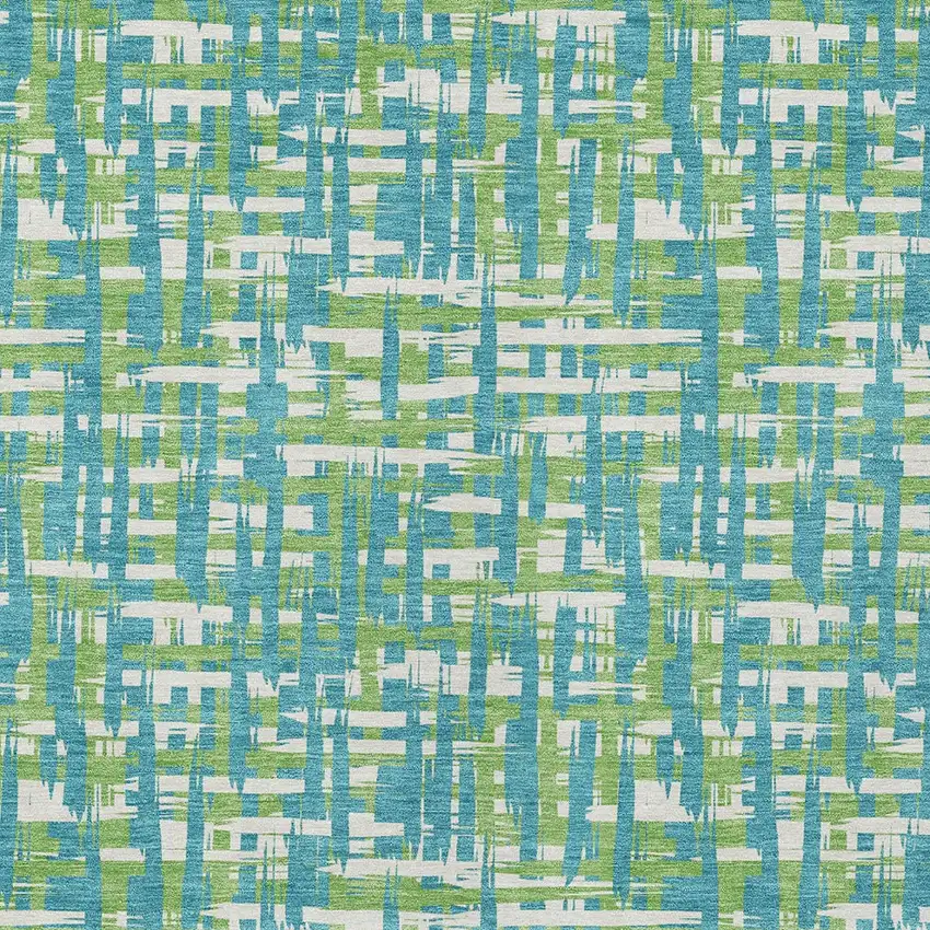 Turquoise Green And Ivory Abstract Washable Indoor Outdoor Area Rug Photo 6