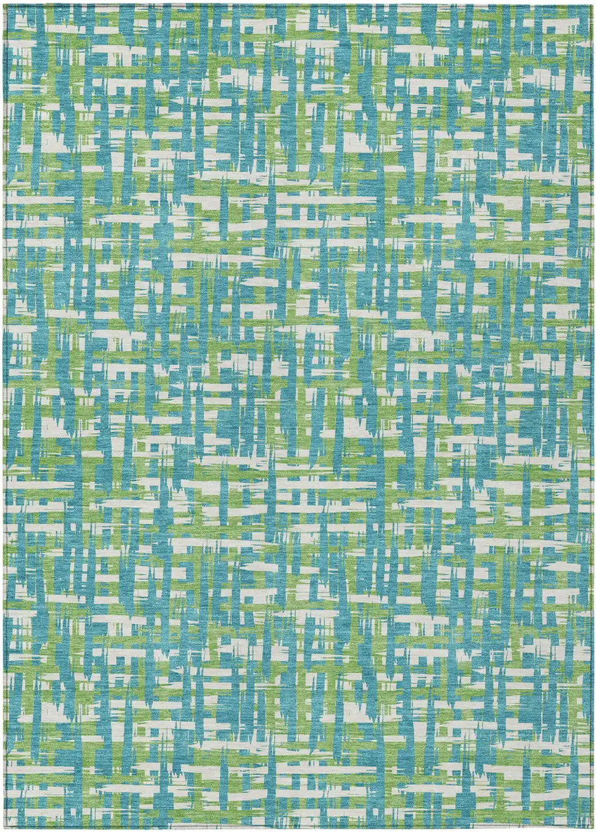 Turquoise Green And Ivory Abstract Washable Indoor Outdoor Area Rug Photo 2