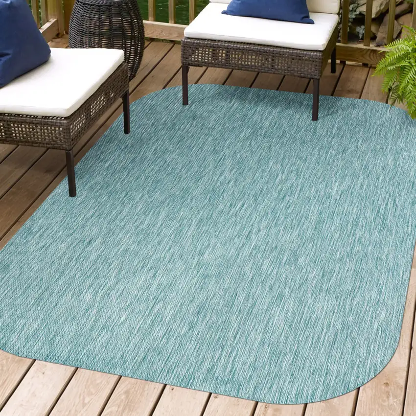 Turquoise Indoor Outdoor Area Rug Photo 9
