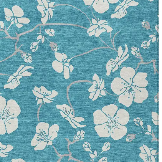 Turquoise Ivory And Gray Floral Washable Indoor Outdoor Area Rug Photo 5