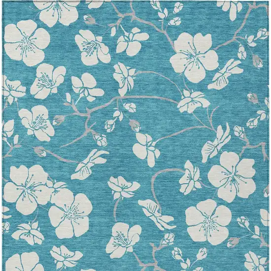 Turquoise Ivory And Gray Floral Washable Indoor Outdoor Area Rug Photo 6