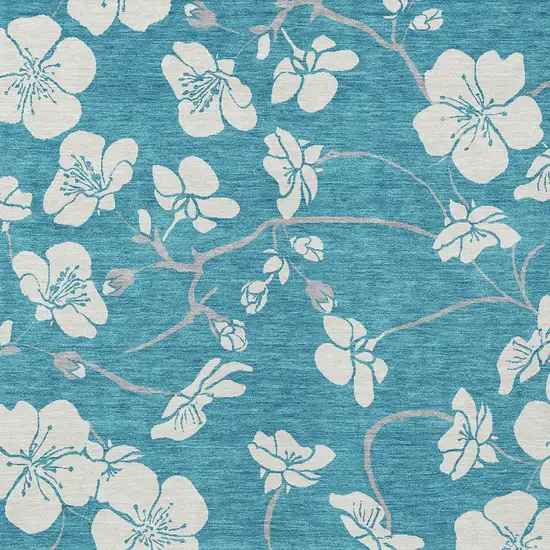 Turquoise Ivory And Gray Floral Washable Indoor Outdoor Area Rug Photo 5