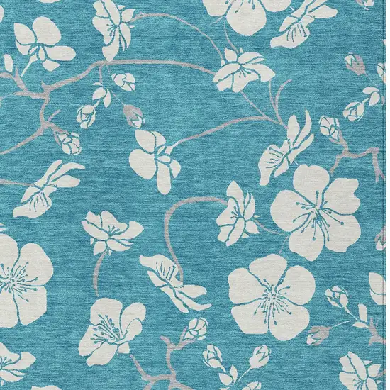 Turquoise Ivory And Gray Floral Washable Indoor Outdoor Area Rug Photo 5
