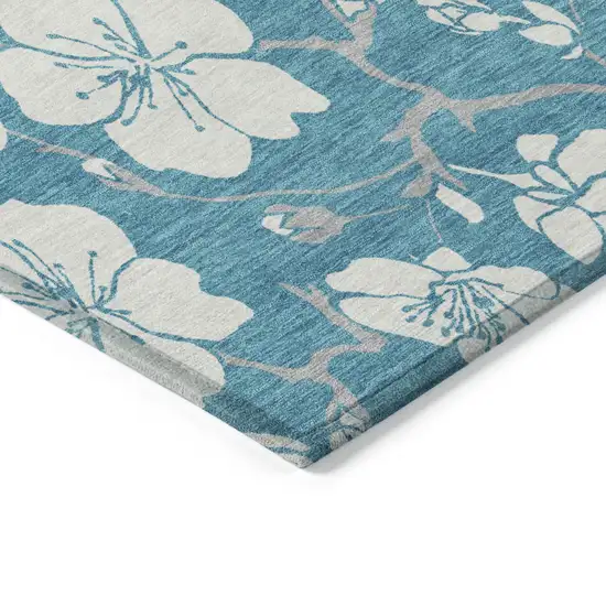 Turquoise Ivory And Gray Floral Washable Indoor Outdoor Area Rug Photo 4