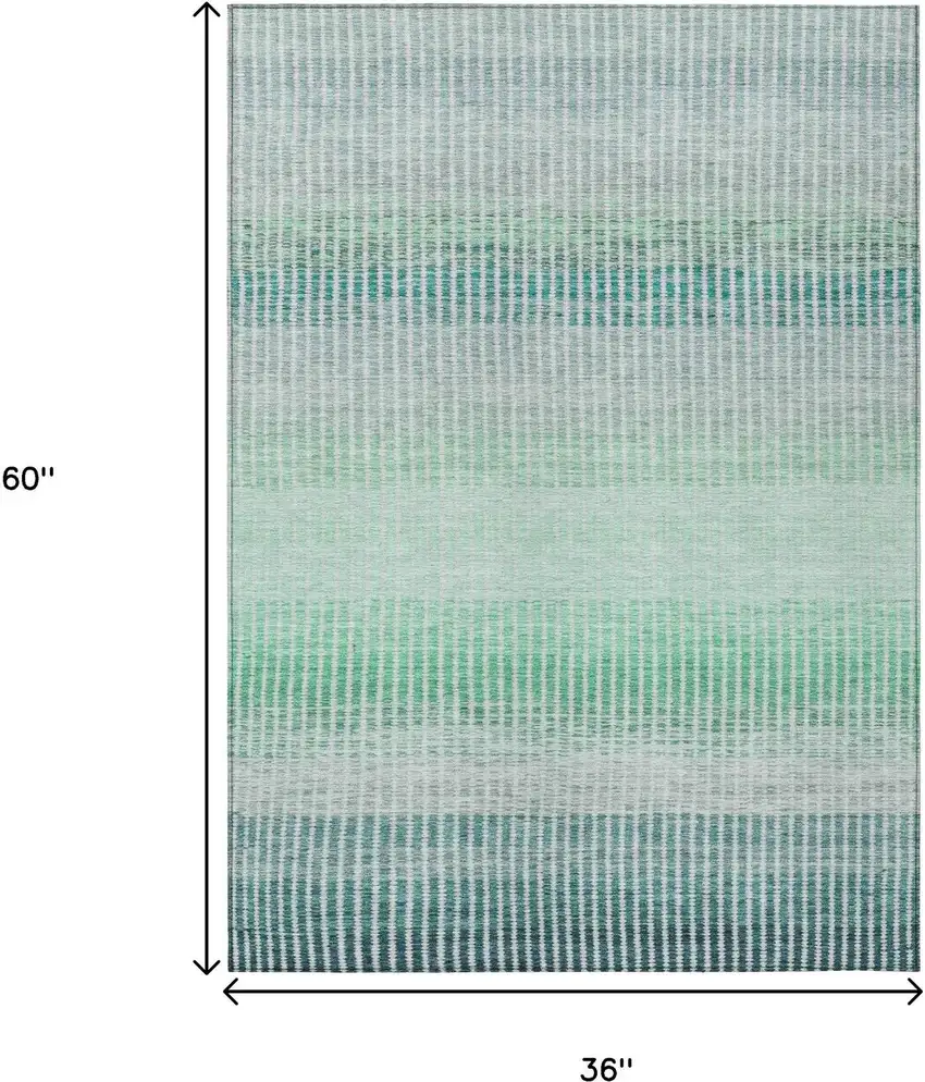 Turquoise Ivory And Gray Striped Washable Indoor Outdoor Area Rug Photo 3