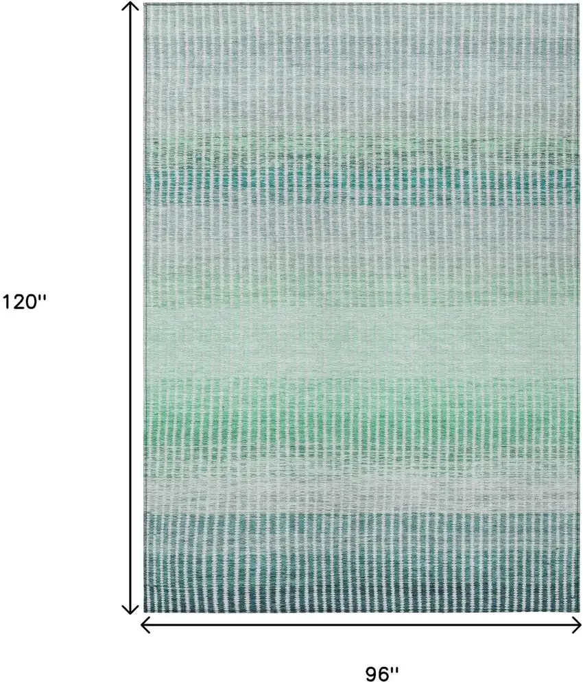 Turquoise Ivory And Gray Striped Washable Indoor Outdoor Area Rug Photo 3