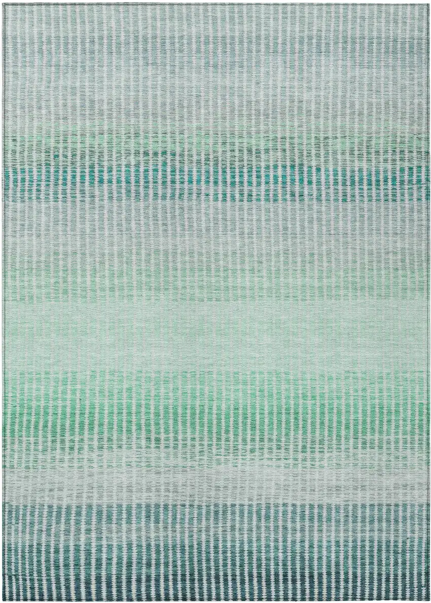 Turquoise Ivory And Gray Striped Washable Indoor Outdoor Area Rug Photo 2