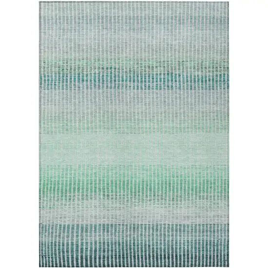 Turquoise Ivory And Gray Striped Washable Indoor Outdoor Area Rug Photo 2