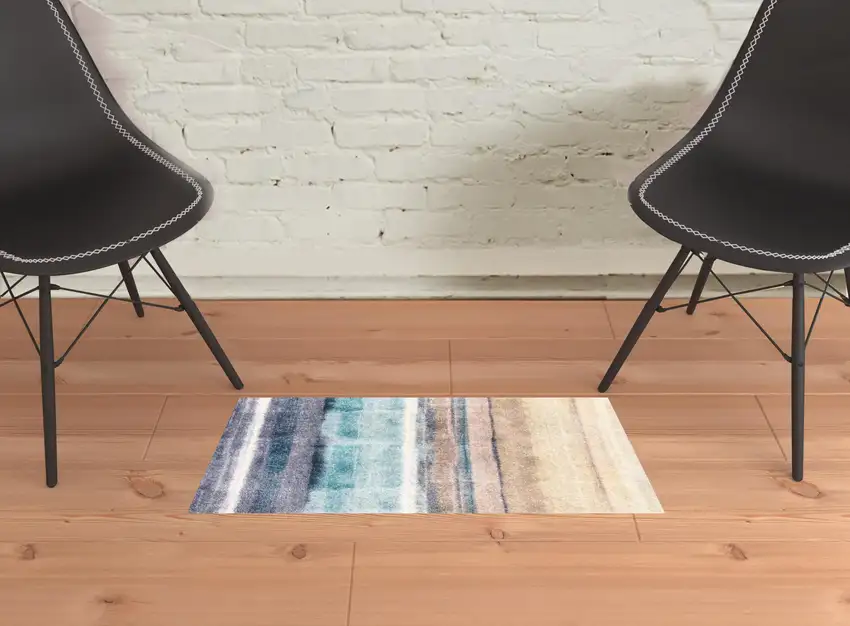 Turquoise Ombre Washable Area Rug With UV Protection Photo 2
