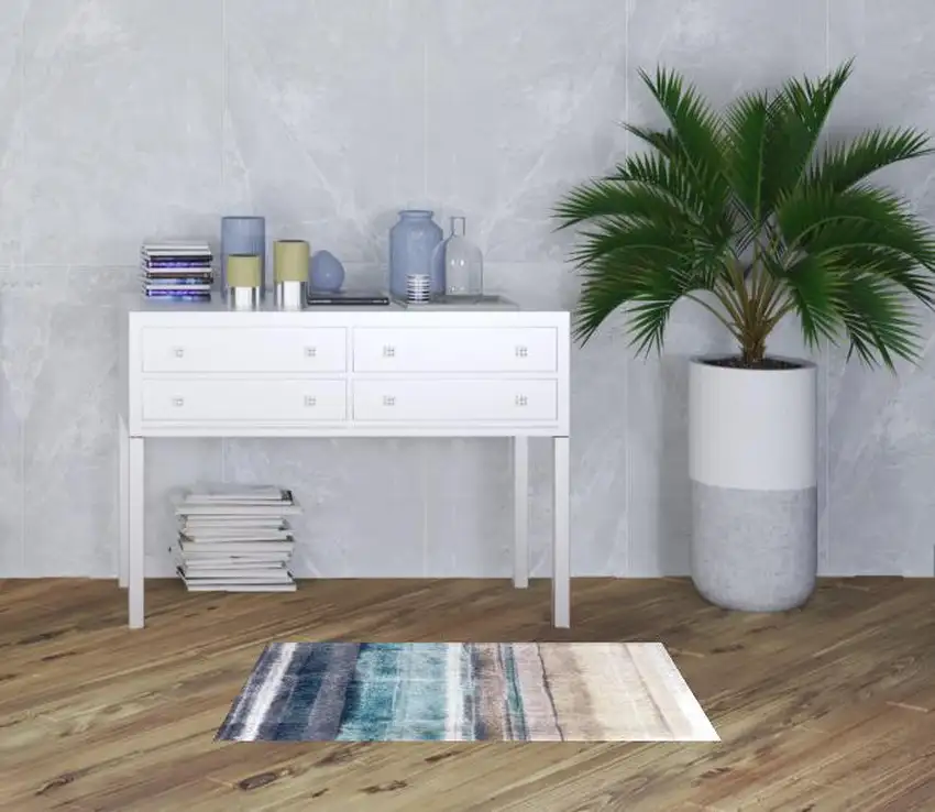 Turquoise Ombre Washable Area Rug With UV Protection Photo 1