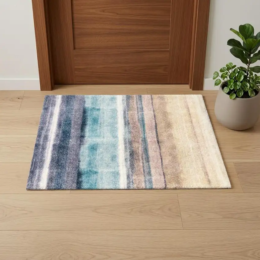 Turquoise Ombre Washable Area Rug With UV Protection Photo 5