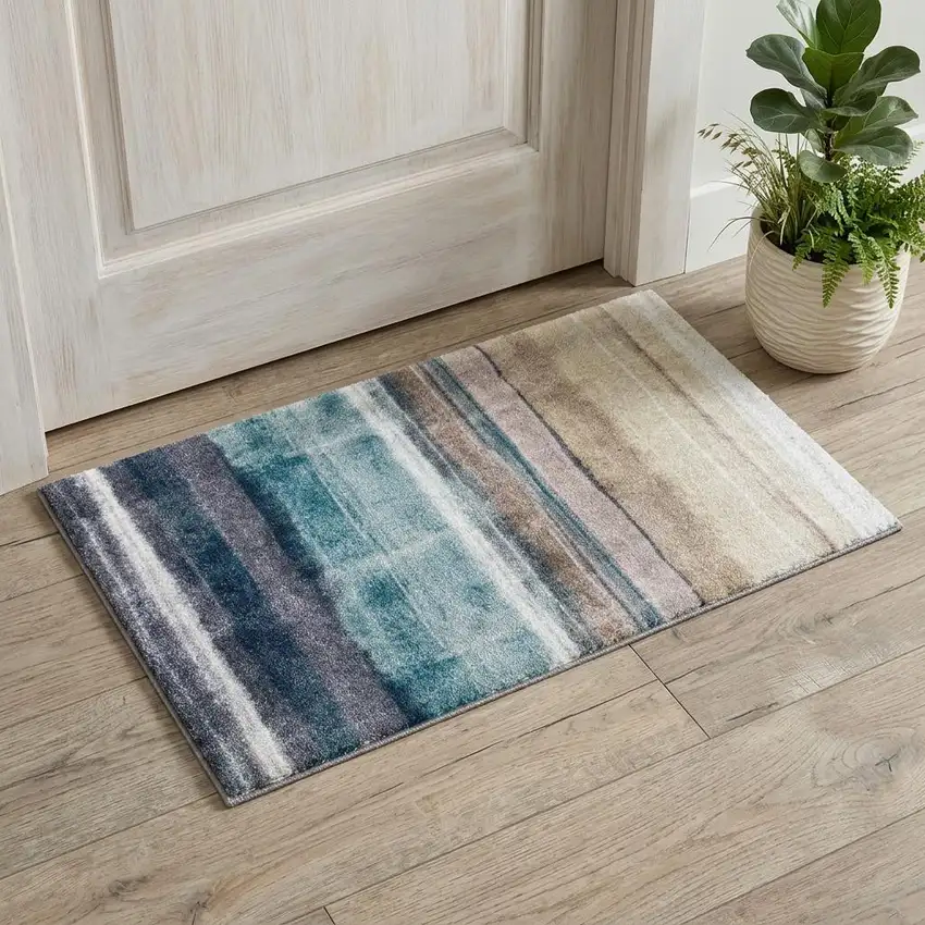 Turquoise Ombre Washable Area Rug With UV Protection Photo 1