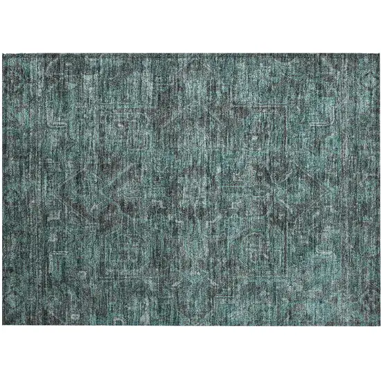 Turquoise Oriental Washable Non Skid Indoor Outdoor Area Rug Photo 1