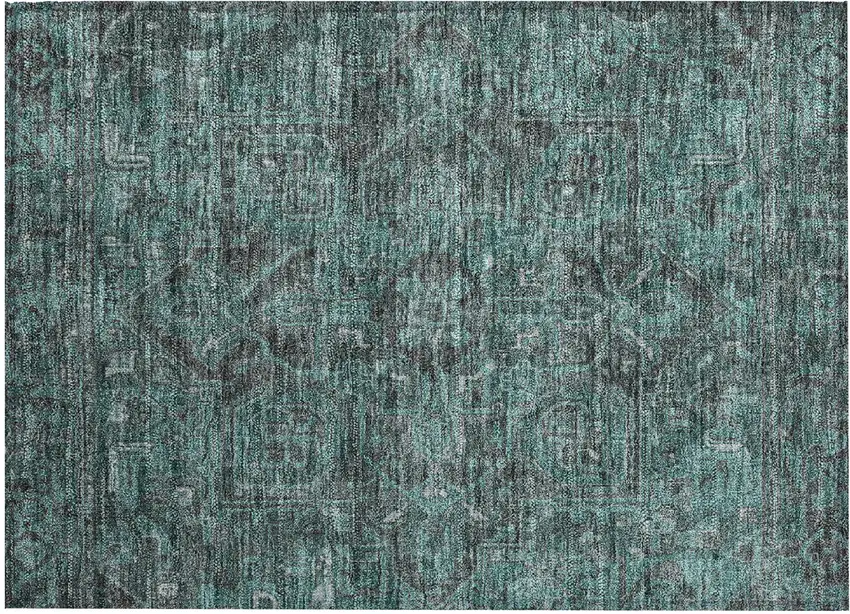 Turquoise Oriental Washable Non Skid Indoor Outdoor Area Rug Photo 1