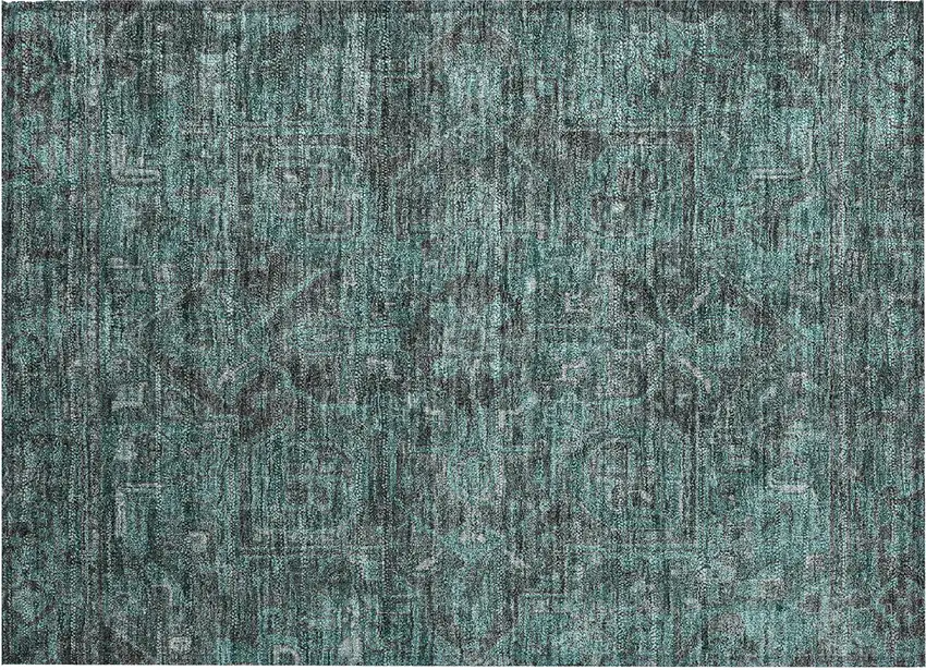 Turquoise Oriental Washable Non Skid Indoor Outdoor Area Rug Photo 1