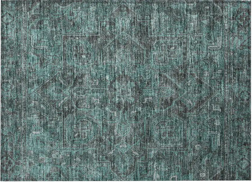 Turquoise Oriental Washable Non Skid Indoor Outdoor Area Rug Photo 5