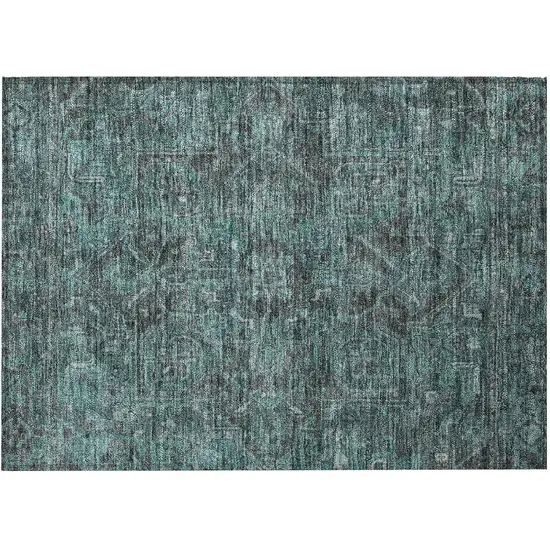 Turquoise Oriental Washable Non Skid Indoor Outdoor Area Rug Photo 3