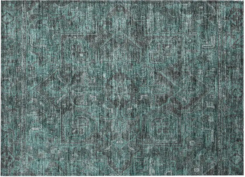 Turquoise Oriental Washable Non Skid Indoor Outdoor Area Rug Photo 3