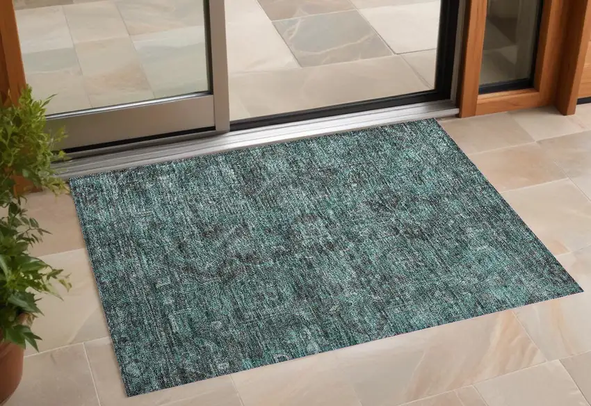 Turquoise Oriental Washable Non Skid Indoor Outdoor Area Rug Photo 2