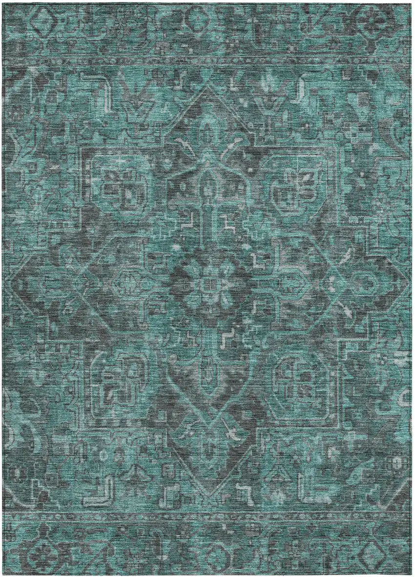 Turquoise Oriental Washable Non Skid Indoor Outdoor Area Rug Photo 2