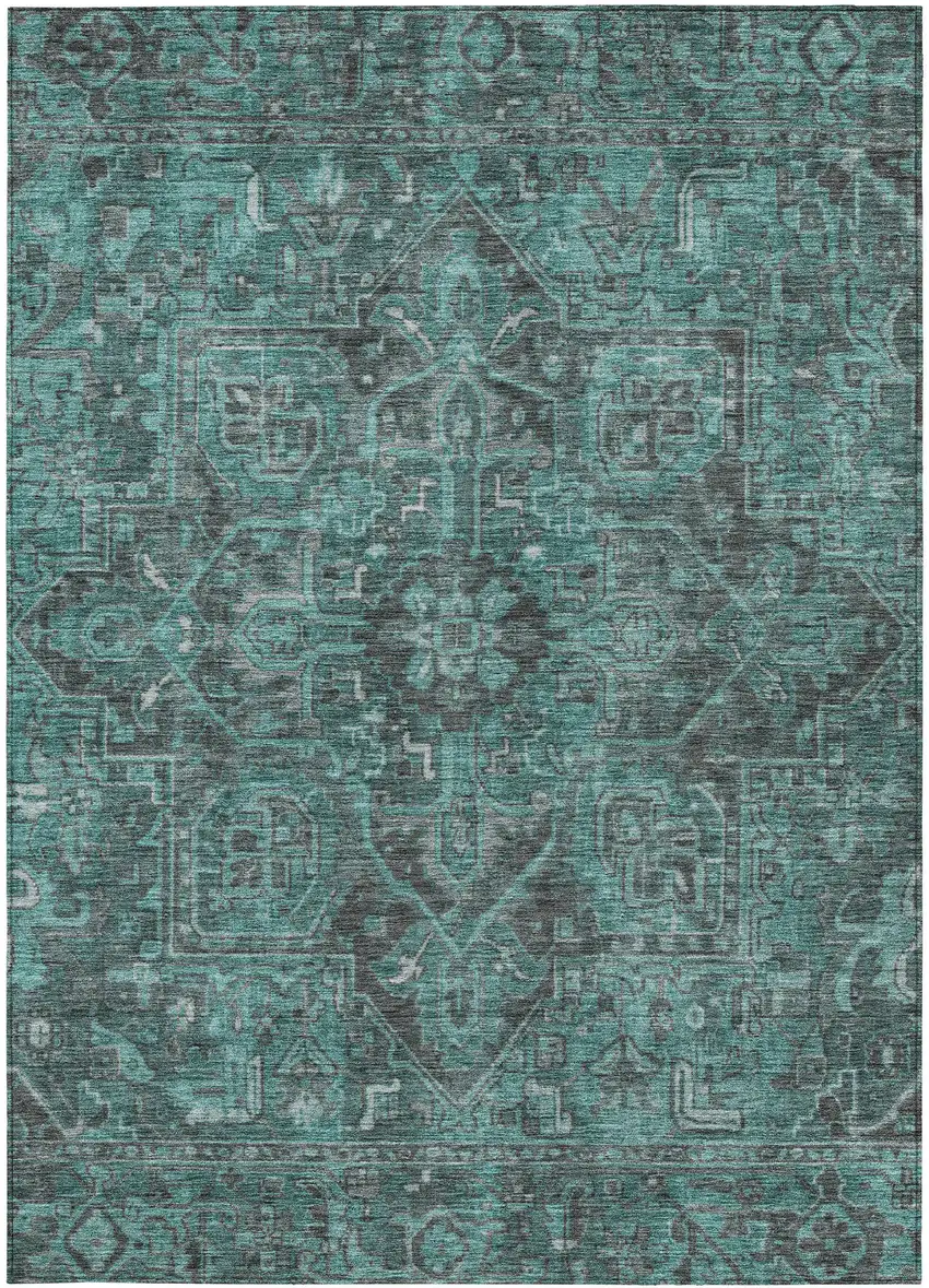 Turquoise Oriental Washable Non Skid Indoor Outdoor Area Rug Photo 5