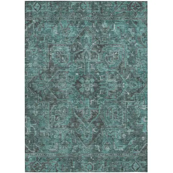 Turquoise Oriental Washable Non Skid Indoor Outdoor Area Rug Photo 2