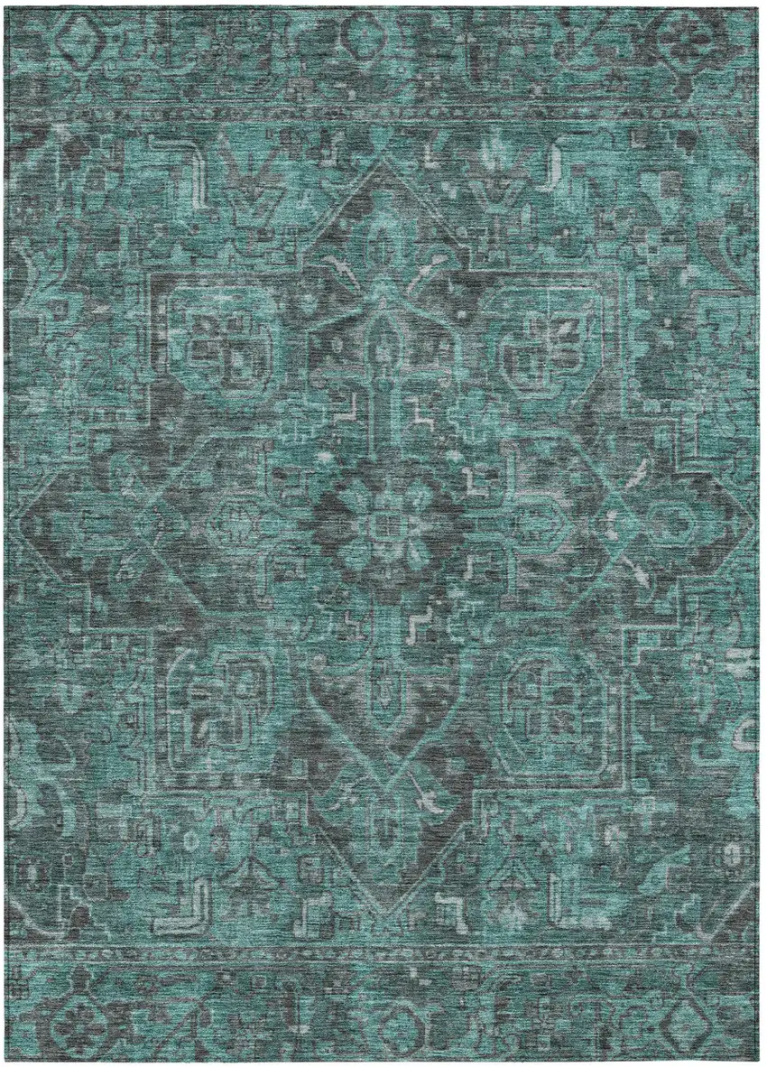 Turquoise Oriental Washable Non Skid Indoor Outdoor Area Rug Photo 2