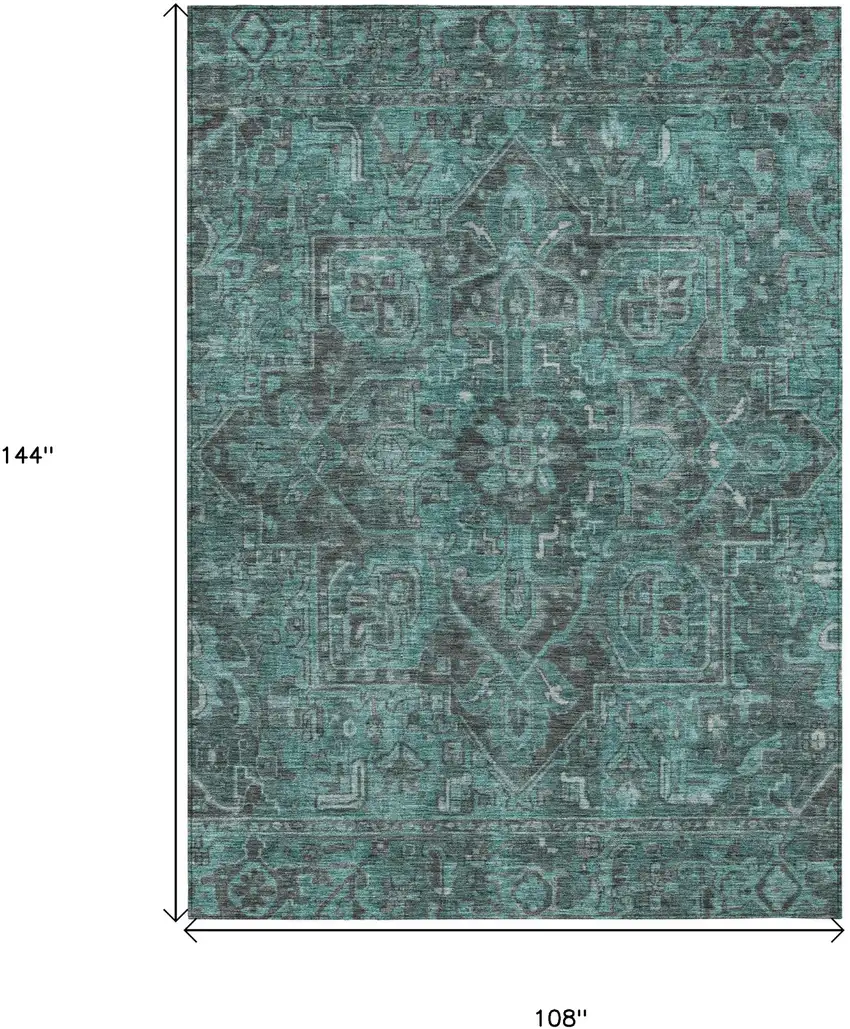 Turquoise Oriental Washable Non Skid Indoor Outdoor Area Rug Photo 3