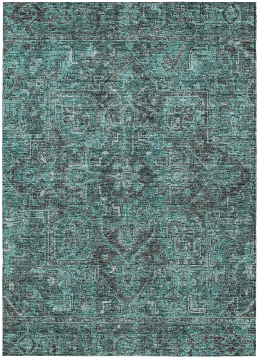 Turquoise Oriental Washable Non Skid Indoor Outdoor Area Rug Photo 4