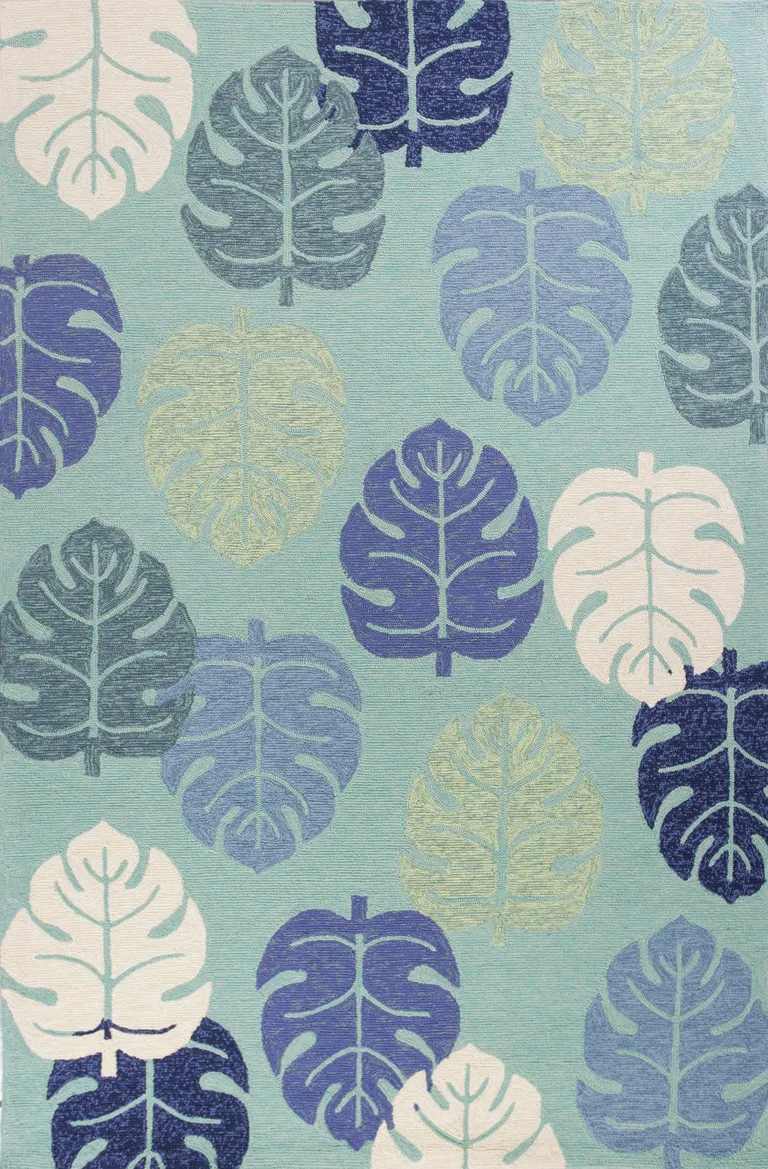 Turquoise Palm Leaves UV Treated Area Rug Photo 1